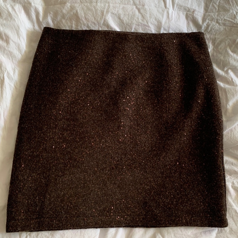 JJill chocolate brown wool-blend skirt with subtle sparkle, size 10